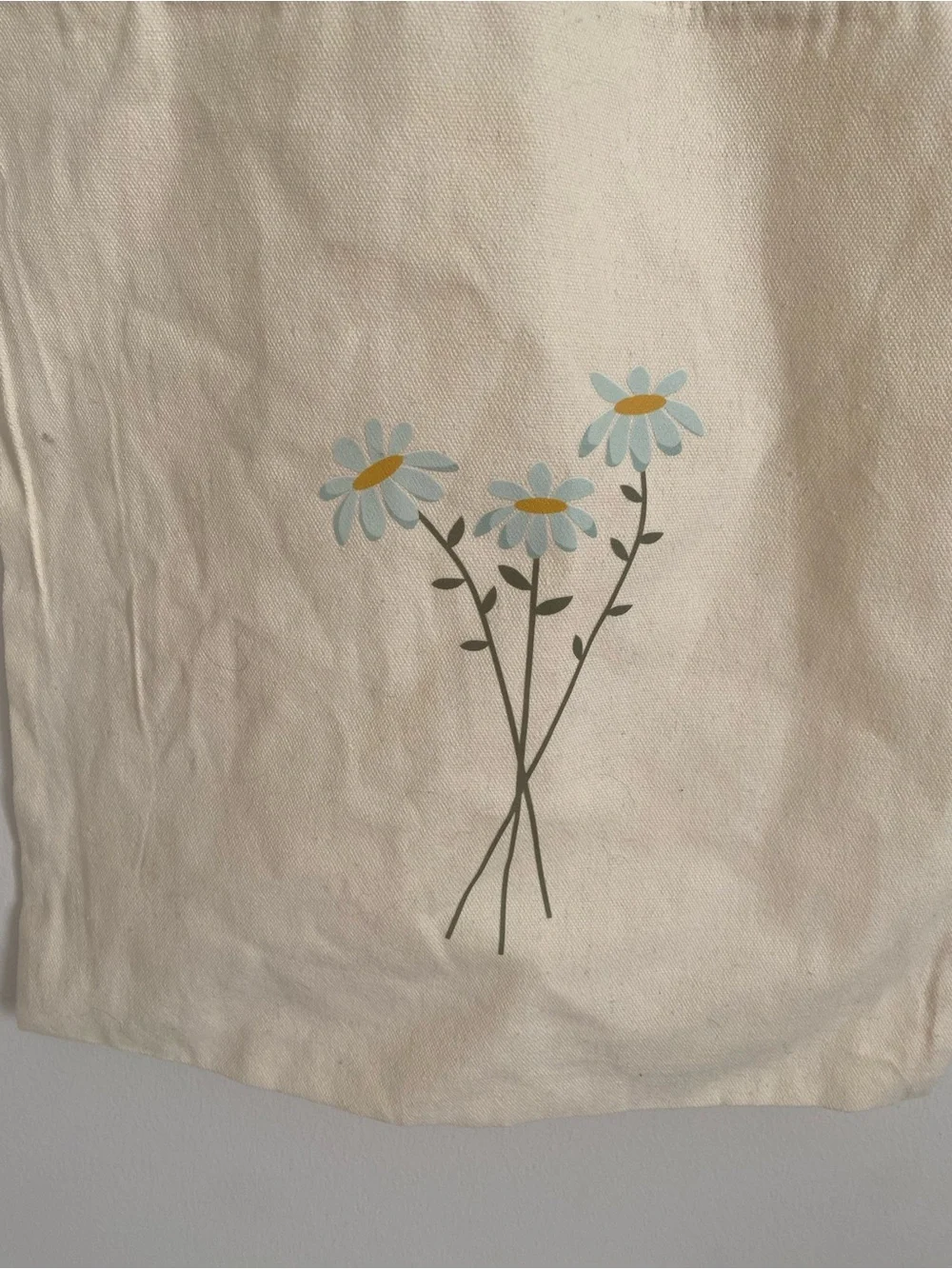 Cream Floral Canvas Tote Bag with Daisy Print